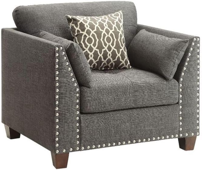 Artistic Accent Chair with Pillows - Linen Upholstery Nailhead Trim Modern Living Room Seating