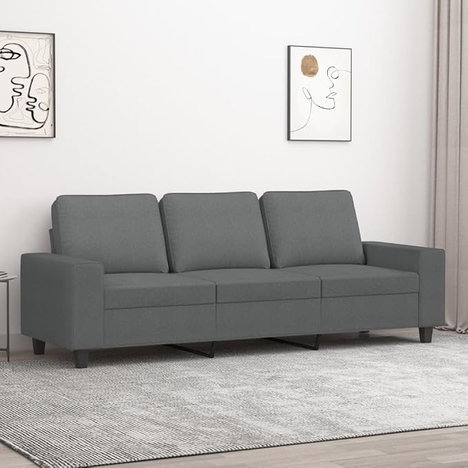 vidaXL 3-Seater Sofa in Dark Gray - 70.9 Wide Upholstered in Polyester Fabric Modern Style for Living Room Lounge Office