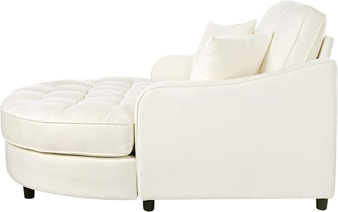 55 Chaise Lounge Upholstered Sofa Bed with Tufted Seat and Detachable PillowsSofa Couch for Living Room (Beige#q)