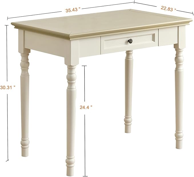 French Country Style Writing Desk35''Solid Wood Farmhouse Computer Table with DrawersSolid Wood Vanity Dressing Desk Simple Style for Home Office Study Bedroom (Beige 35in)