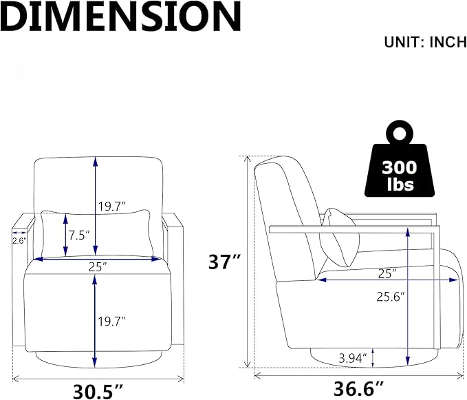 30.5 W Swivel Modern Fabric Upholstered Accent Chair with Solid Wood Armrests Comfy Lounge Reading Chair Side Armchair for Hotel Bedroom Living Room Office Nursery Room (Pale Green Linen)