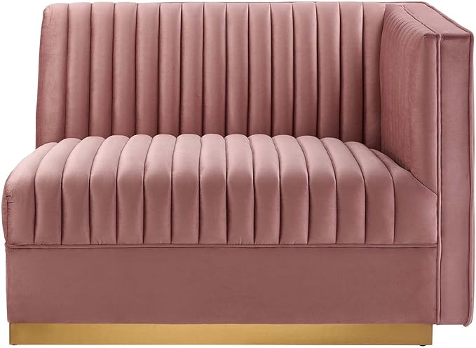 Modway Sanguine Channel Tufted Upholstered Performance Velvet Modular Sectional Sofa Right-Arm Chair in Dusty Rose
