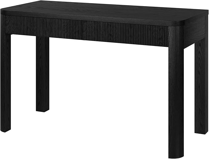 Henn&ampHart 48 Fluted Modern Rectangular Wooden Home Office Desk Computer Desk Writing Table with 2 Ribbed Storage Drawers for Bedroom Living Room or Home Office Natural Black