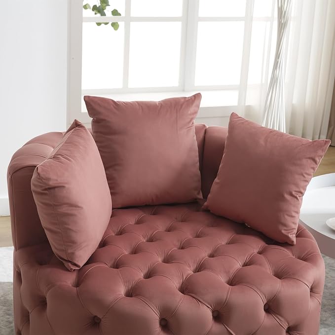 Eafurn 40.6 Wide Oversized Velvet Barrel Accent Chair Modern Round Armchair with Deep Button Tufting &amp 3 Toss Pillows Modern Lounge Chair for Living Room Bedroom Reading Nook
