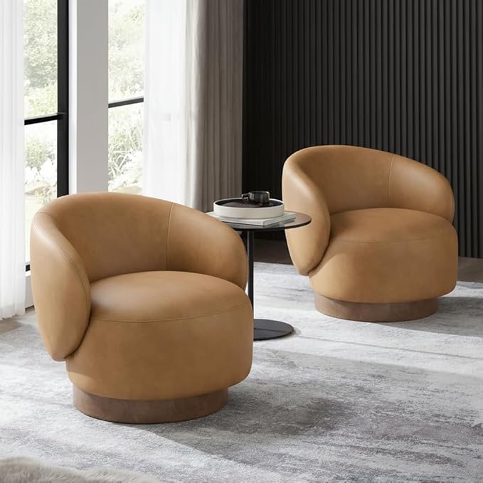 Swivel Accent Chair Modern Round Barrel Armchair with Upholstered Faux Leather for Living Room Bedroom Waitingroom1 BoxBrown