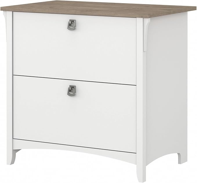 Bush Home Salinas 2 Drawer Lateral File Cabinet in Shiplap Gray and Pure White Home Office Storage Solution Organizer with Drawers for Workspace Filing Unit
