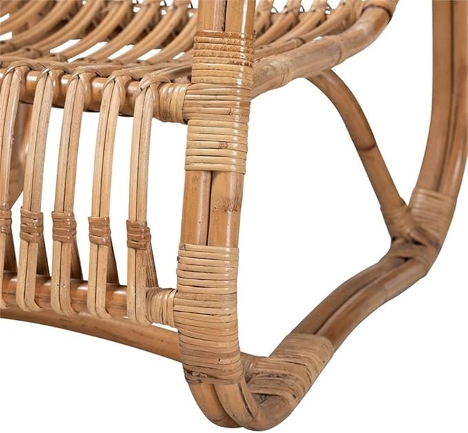 Pemberly Row Contemporary Natural Rattan Accent Chair 24 W x 29.75 D x 29 H Handcrafted Openwork Frame with Rounded Armrest Bohemian Style for Living Room or Lounge Use