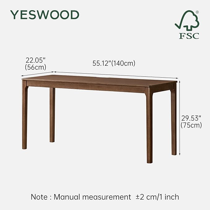 YESWOOD Solid Wood Computer Desk Vintage Home Office Desk Writing Desk Mid Century Modern Wood Desk for Home Office Study Gaming 55.11 W