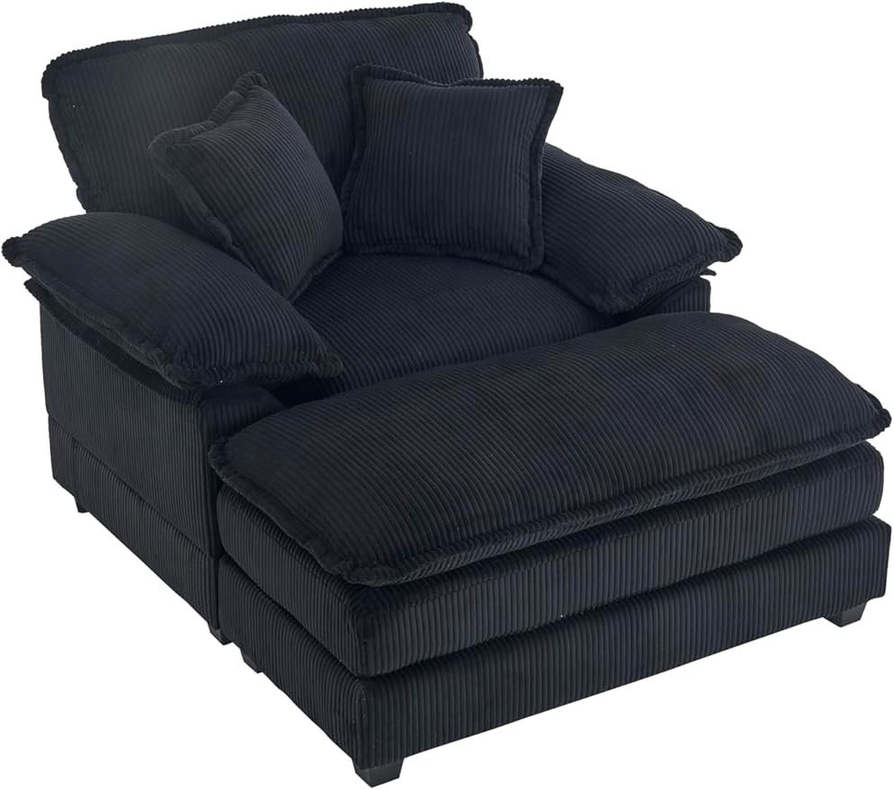 TTK Oversized Chaise Lounge Chair with Ottoman - 39.17 Wide Modern Sleeper Sofa for Living Room Bedroom &amp Office - Deep Seat Sectional Couch with Pillow Comfortable Reading ChairBlack