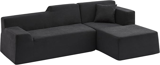KEIKI 96 L-Shaped Corduroy Modular Sectional Sofa with Right Chaise Lounge &amp High Back &amp High Resilience Cushion Modern Oversized Convertible 3-Seater Couch Easy Assembly for Living Room