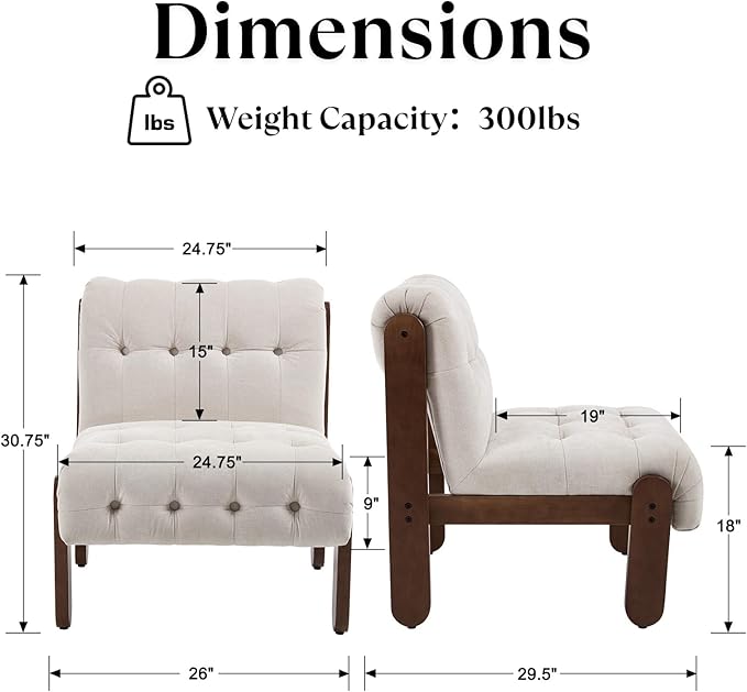 HEAH-YO Accent Chair Set of 1Modern Vintage Living Room Chair for Bedroom with Button Tufted Back and Wood LegsUpholstered Comfy Reading Chair for Makeup Vanity CafeChenille Beige