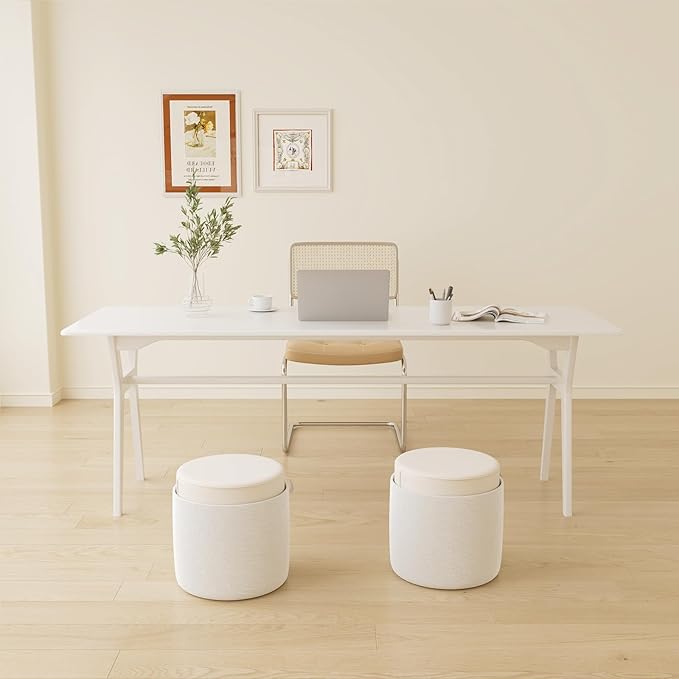 Solid Wood Study Desk - 71 Double Long Computer Table for Home Office 2-Person PC Workstation White