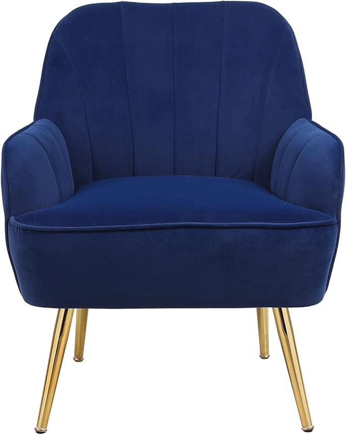 Modern Mid Century Chair Velvet Sherpa Armchair for Living Room Bedroom Office Easy Assemble(Navy)