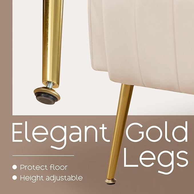 Velvet Accent Chair Set of 2Wingback Armchair for Living Room HighBack Reading Chair with Golden Legs Lumbar Pillow Upholstered Single Sofa Comfy for Bedroom Apartment Small Spaces Beige