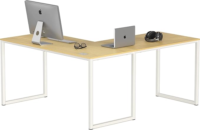 SHW Mission 55 x 60 Inches L-Shape Home Office Computer Desk Oak