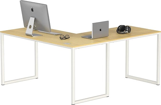 SHW Mission 55 x 60 Inches L-Shape Home Office Computer Desk Oak