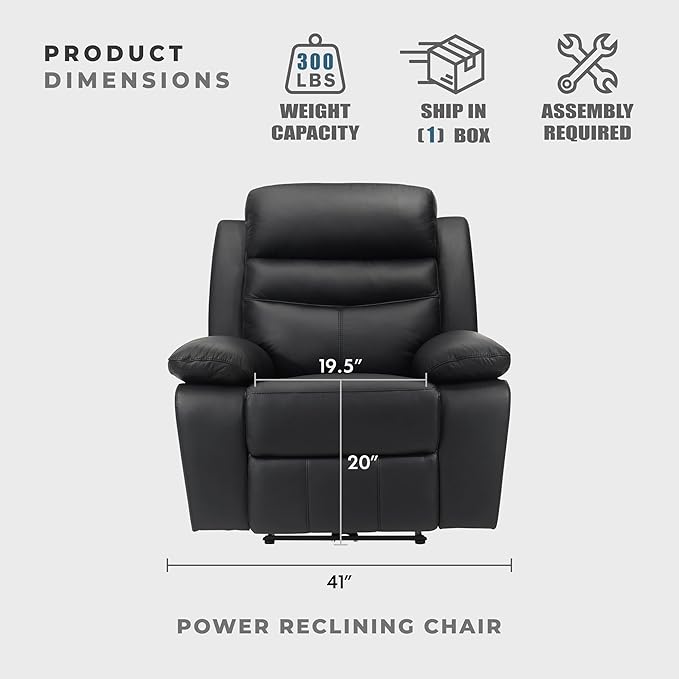 Lexicon Recliner Chair Living Room Leather Match Reclining Sofa Chair Home Theater Seating Wall Hugger Recliner Power Recliner Sofa Chair for Living Room/Office/Apartment Black