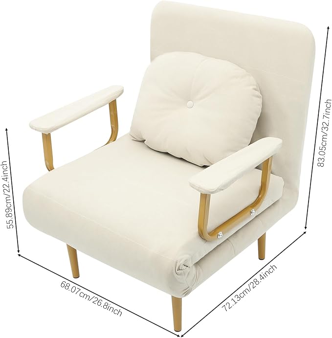 LOYALHEARTDY Sofa Bed Chair ReclinerFoldable Convertible Sleeper Sofa Chair Bed with Pillow5 Gears Adjustable Backrest Convertible Sofa Bed for Living Room Office Bedroom(Off-White)