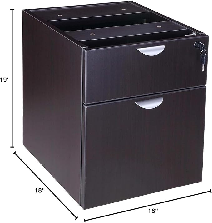 Hanging Pedestal Mahogany Finish Three Quarter Box File Storage Cabinet Mobile Mount Under Desk Organizer Vertical Filing Unit Durable Wood Composite Construction Lockable Drawer Smooth Glide