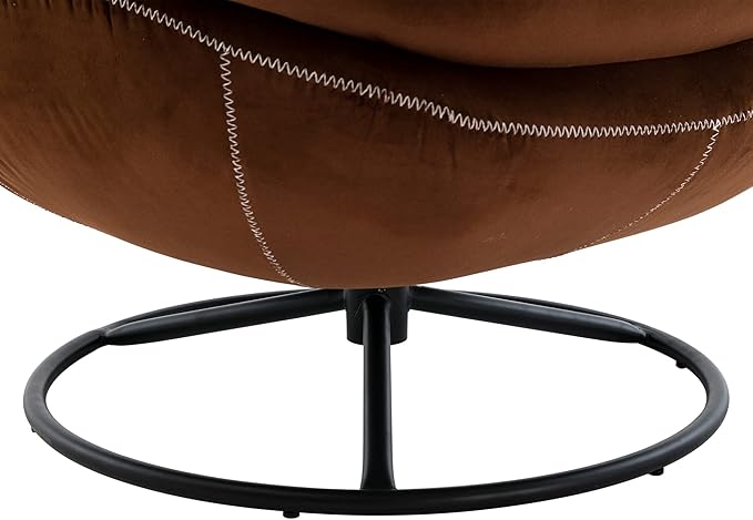 Velvet Accent Chair with Ottoman Comfy Armchair with Footrest Modern TV Chair Living Room Chair for Living Room Bedroom Home Office Metal Base Frame (360 Degree Swiveling Brown)