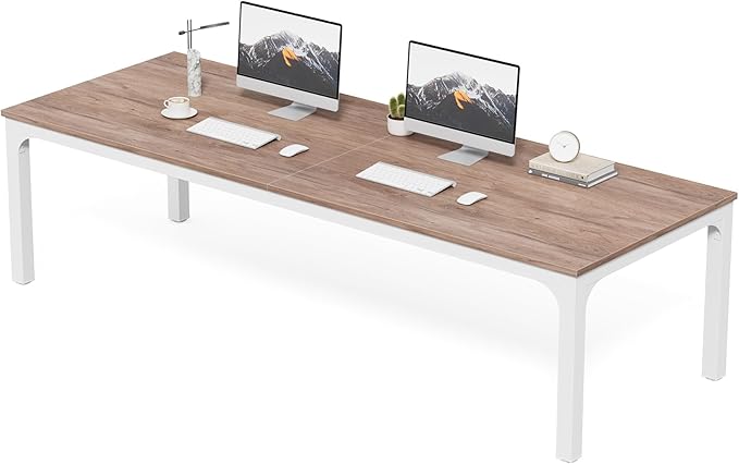 LITTLE TREE Two Person Desk 78.7 Inches Extra Long Computer Desk Wooden Large Office Desks with Strong Metal Legs Double Desk for 2 People Writing Study Table for Home Office Oak &amp White