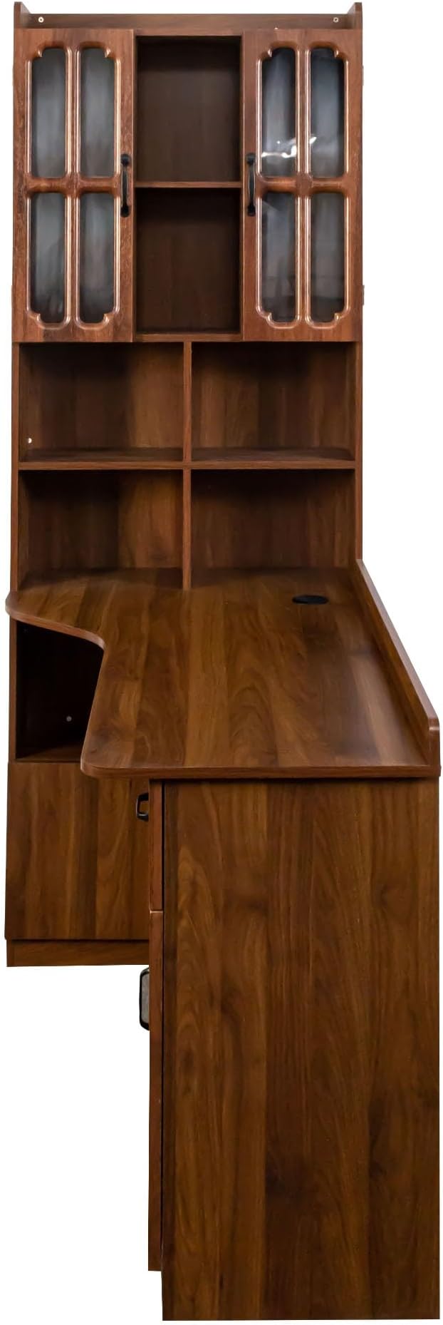 l Shaped Desk with Hutch &amp Drawers Small Corner Desks for Small Space Home Office Farmhouse Desk and Bookshelf Combo with Storage (Walnut)