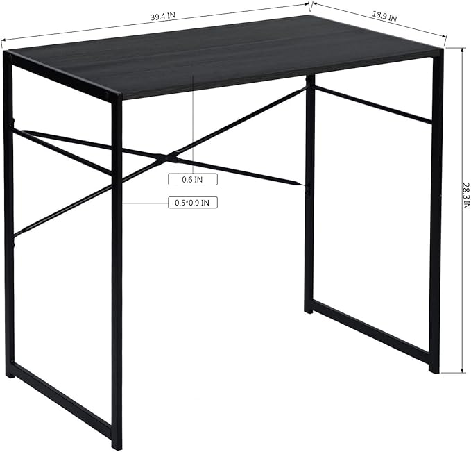 FurnitureR Modern Writing Desk with Metal Base 31/39 Inches Home Office Desk Compact Computer Desk Working Station Simple Style Study Table (39 Inch Black)