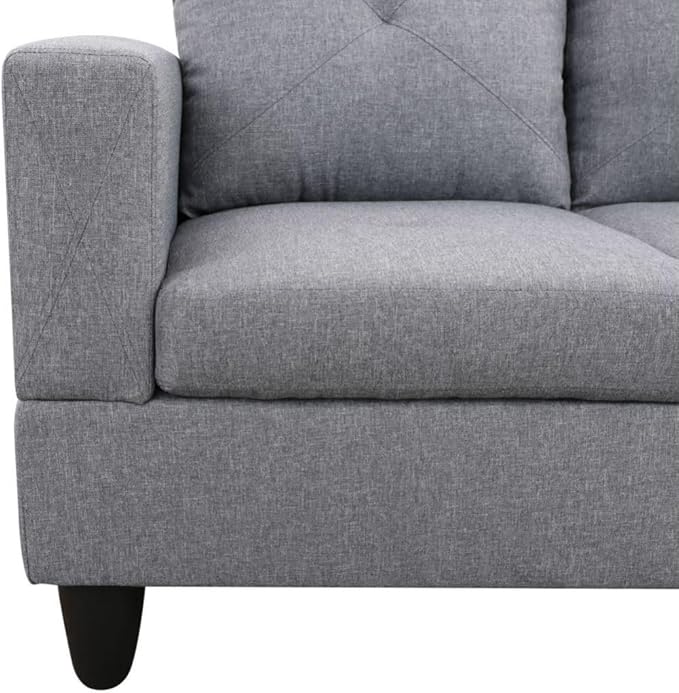 Grey L-Shaped 3-Piece Linen Sofa with Storage Ottoman Set Sectional Couch Sofa Set for Living Room Office Small Space