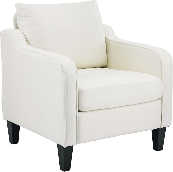 Accent Chair for Living Room Modern Linen Fabric Upholstered Armchair Comfy Reading Chair for Bedroom Mid Century Single Sofa Chair with Solid Wood Legs for Apartment Office Beige