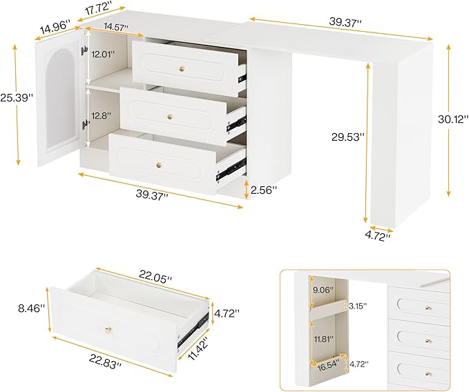Tribesigns 78 L Shaped Desk with Storage Modern Corner Desk with 3 Drawers for Small Space Reversible L Shape Desk with Cabinet &amp Adjustable Shelves for Home Office Bedroom (White)