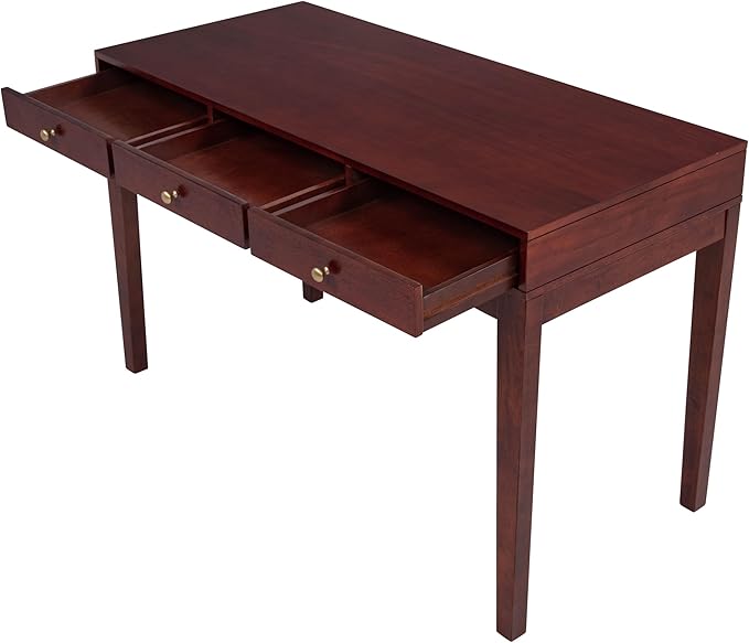 eHemco Solid Wood Library/Home Office Writing Desk with 3 Drawers Cherry