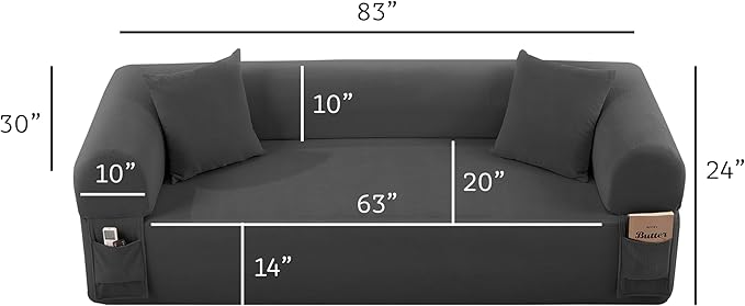 AC Pacific 3-Seater Sofa with Pillows &amp Storage – Low-Profile Hybrid Design Pocketed Springs &amp High-Density Foam Gray Fabric Couch for Living Room Apartment Charcoal