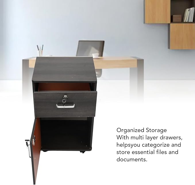 Mobile File Cabinet Sturdy Locking Rolling File Cabinet for Home Office (Walnut Color)