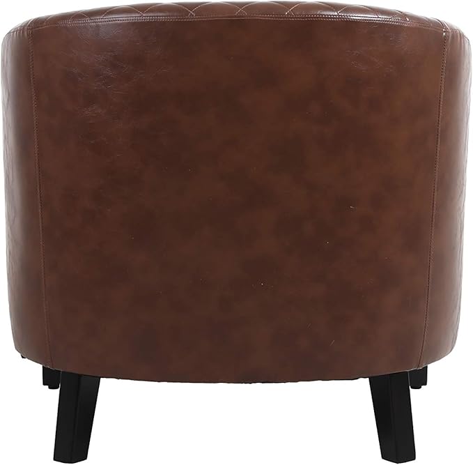 Accent Barrel Chair Living Room Chair with Nailheads and Solid Wood Legs Brown pu Leather