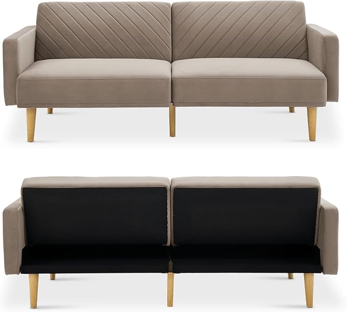 mopio 76.4 Futon Sofa Bed Couch Loveseat Sleeper Sofa Mid Century Modern Futon Couch Sofa Cama Couches for Living Room (Mocha Brown Premium Velvet)