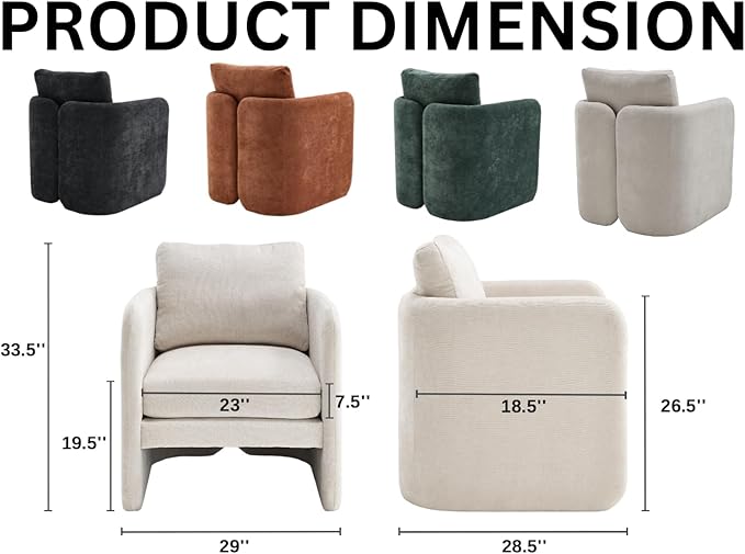 Modern Barrel Accent Chair Mid-Century Beige Chenille Fabric Armchair for Living Room Comfy Upholstered Reading Accent Chairs Single Sofa Chair for Bedroom Waiting Room Office1 PCS Orange