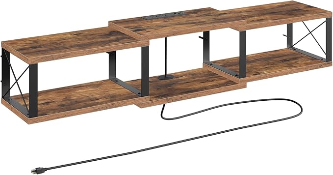 43.7” Floating TV Stand with Power Outlet Wall-Mounted Entertainment Center Floating Metal Frame Media Console Shelf for Under TV Storage for Living Room Bedroom Rustic Brown TVHR101E01