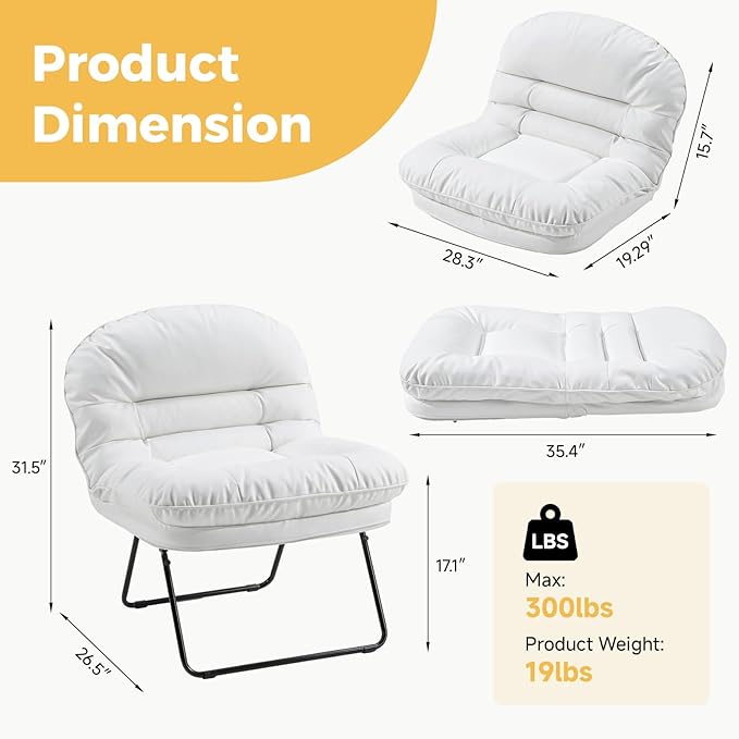 NEWBULIG Floor Chair Adjustable Space Saving Accent Chair for Living Room &amp Bedroom Comfy Reading &amp Meditation Chair Compact Foldable Design for Easy Storage Modern Faux Leather Cream