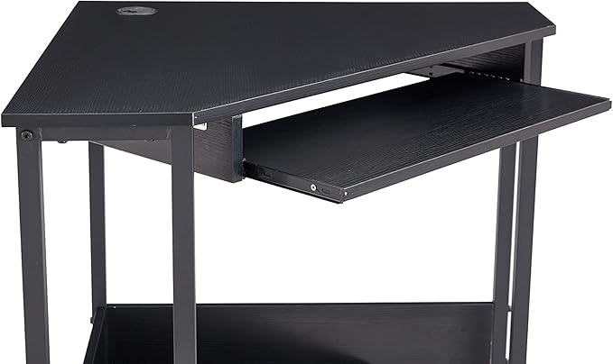 Triangle Computer DeskCorner Desk with Smooth Keyboard Tray&amp Storage ShelvesCompact Home OfficeSmall Desk with Sturdy Steel Frame As Workstation for Small SpaceBlack28.34''L 24''W 30.11''H