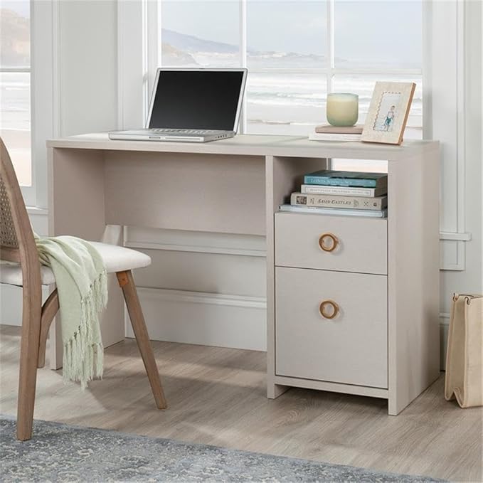 Sauder Grand Coast Engineered Wood Desk in Dove Linen/Off White Finish