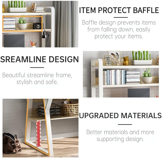 Computer Desk with Hutch Bookshelf 2022 Upgraded Home Office Desk Spacious Desktop Upper Shelves Healthy Materials Metal Structure White Stylish Table Study Work Write (100*50CM(39.4*19.7 Inches))