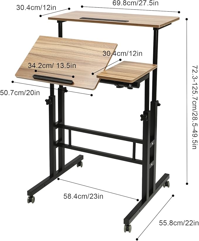 Mobile Stand Up Desk Height Adjustable Home Office Desk Rolling Laptop Cart Sit (Iron Brown)