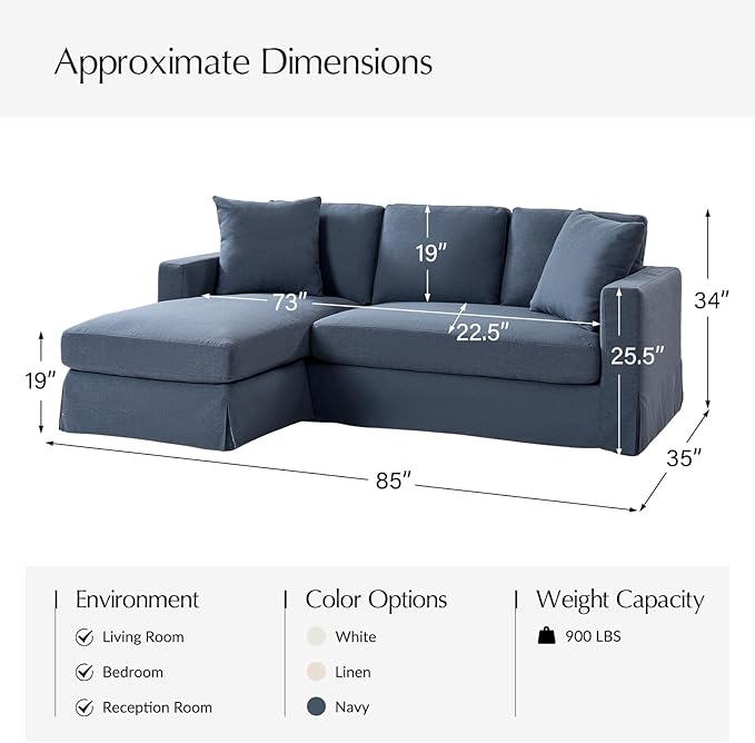 HULALA HOME 85 Slipcovered Sofa with Removable &amp Washable Cover 3-Seater Farmhouse Chaise Sofa with Down-Filled Cushions Comfy Upholstered Couch for Living Room Bedroom Navy