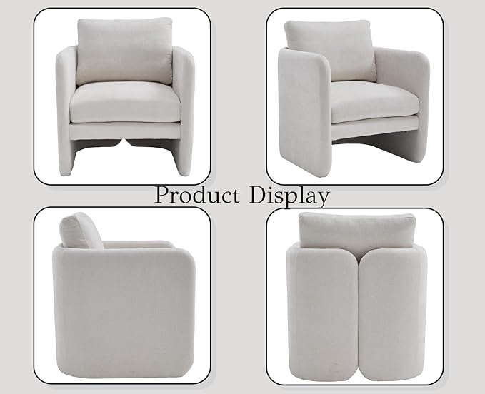 EALSON Upholstered Modern Accent Chair Mid-Century Barrel Armchair with Padded Cushion Comfy Reading Chair for Living Room/Bedroom Beige