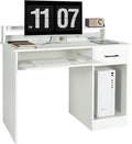 COSTWAY Computer Desk with Hutch Home Office Desk with Drawer Adjustable Shelf &amp Keyboard Tray Study Writing Desk Executive Workstation for Living Room Bedroom &amp Study (White)
