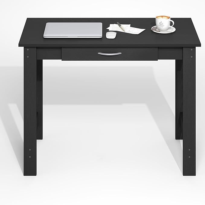 Furinno Jaya Desk 39.2 Wide Computer Desk with H-Legs Office Desk with Drawer Writing Desk with Drawer for Home Office Study Room Dorm Darkwood