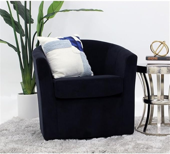Pemberly Row Traditional Fabric Swivel Club Chair 30H x 30.5W x 27D Black Finish Flared Arms Removable Padded Seat 360 Degree Swivel Base Comfortable Accent Chair for Living Room or Reading