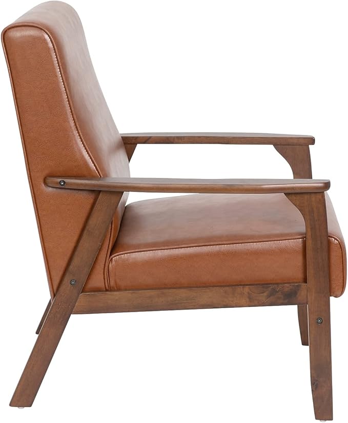 Flash Furniture Langston Commercial Mid Century Modern Chair - Cognac LeatherSoft Upholstery - Walnut Finish Wooden Frame and Arms - Extra Supportive Sinuous Springs