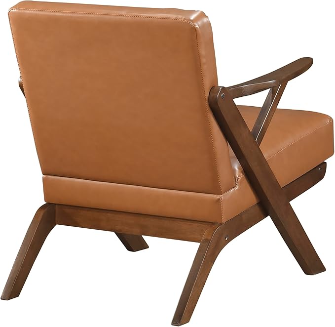 Lexicon Mid Century Modern Accent Chair Faux Leather Upholstered Lounge Seat Brown Finish Solid Wood Framed Comfy Side Chair for Living Room/Bedroom/Office/Waiting Area Brown