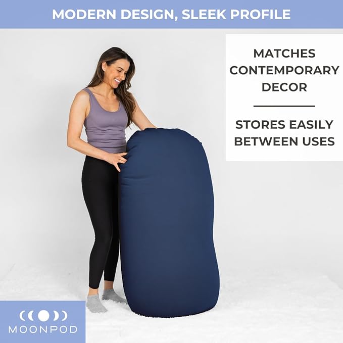 The Moon Pod Bean Bag Chair - Large Modern Beanbag for Adults Kids and Teens. Washable Stretch Cover Filled with Thousands of High Density Micro-Beads (Navy).